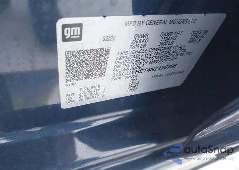 2022 Chevrolet Silverado 1500 Ltd 4Wd Short Bed High Country из США, поврежденный, VIN 1GCUYHET4NZ196796